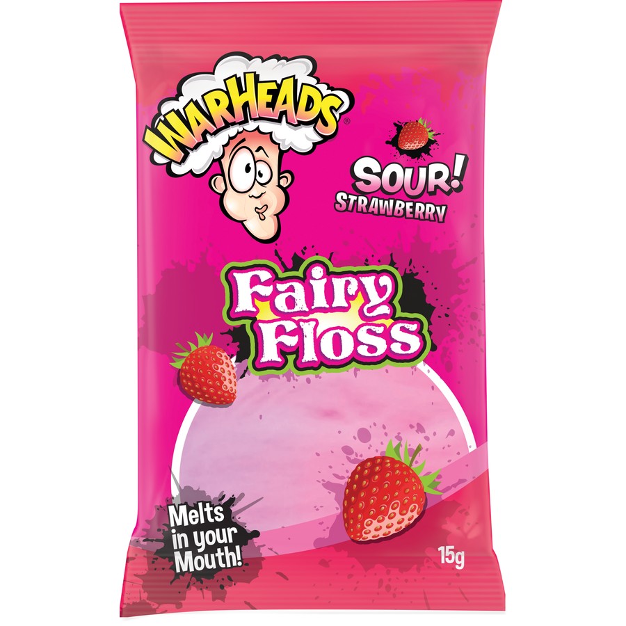 Warheads Sour Strawberry Fairy Floss 15g
