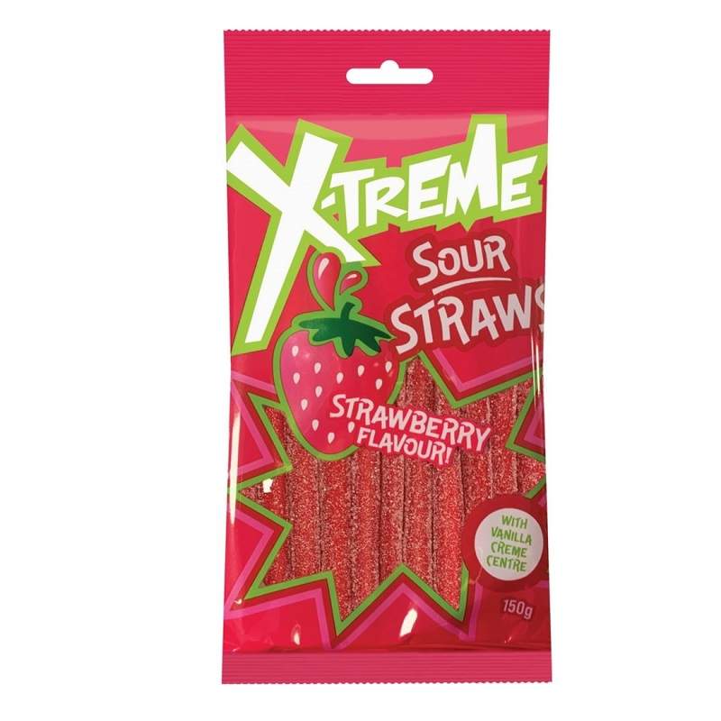 X-treme Sour Straws Strawberry 150g
